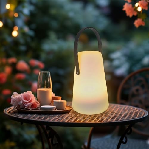 Spetebo LED Tischlampe für Außen mit Lederband konisch - 20 x 14 cm -...