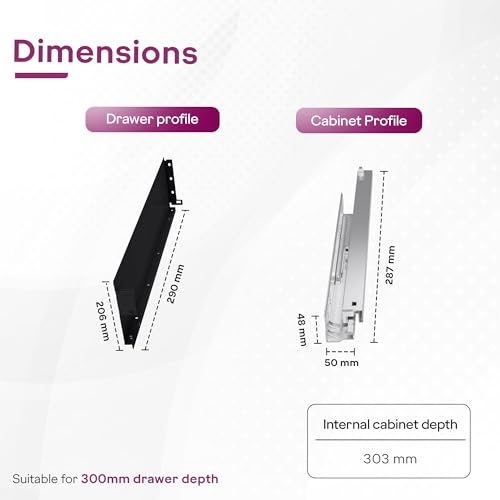 Image of Godrej Kitchen Fittings| Soft Close Slim Drawer Slides | 35 Kg Load Capacity | 3D Three-Way Adjustment Clips | for Kitchen Cabinets & Modular Furniture | Available in 8 X 12 inch, Black