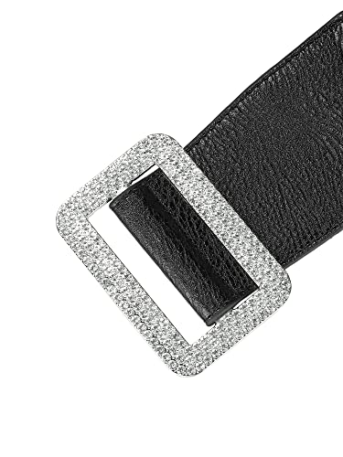 Women Stretchy Waist Belt, Faux Leather Rhinestone Buckle Wide Elastic Belts Waistband2