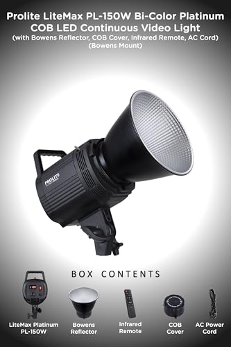 Image of Prolite LiteMax Platinum-150W Bi-Color COB LED Continuous Video Light | with Bowens Reflector, Infrared Remote, COB Cover, AC Cord | for Studio, Wedding Photography & Videography