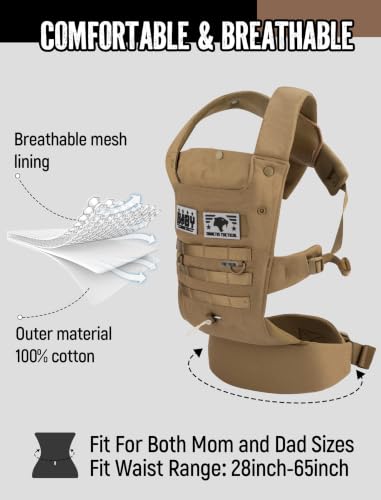 Image of Ergonomic Lumbar Support Baby Carrier for Infants to Toddlers (8-33 lbs), Cozy and Lightweight Military Baby Carrier for Big and Tall Parents-Coyote Brown