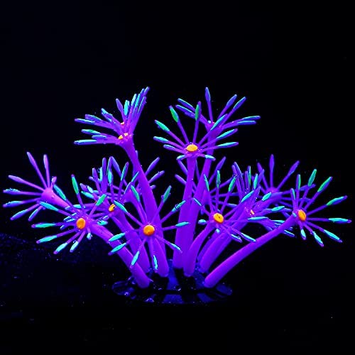 Image of Lpraer 4 Pack Glow Aquarium Decorations Coral Kelp Anemone Lotus Coral Simulation Glow Plant Glowing Effect Silicone for Fish Tank Decorations