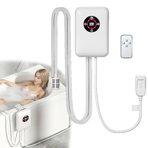 Portable Hot Tub Water Heater and Remote Control, 30-43°C Constant Temperature Control, Bathtub Thermostat Heater, Small Swimming Pool Heater, for Bath LoversWhite,22x14.8x7.5cm