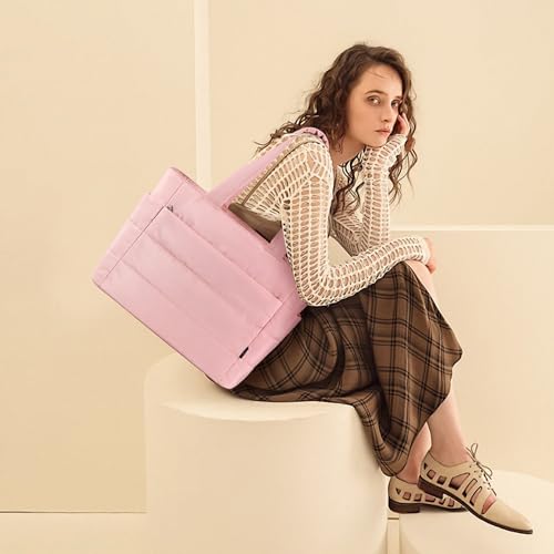 Image of KALIDI Quilted Carryall Tote Bag, Large Puffer Crossbody Women Handbags Shoulder Soft Fluffy Lightweight Travel