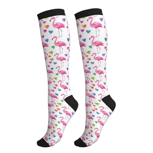 thmnj Flamingo Compression Socks for Women Knee High Support Circulation Stockings for Athletic Running Cycling Flying