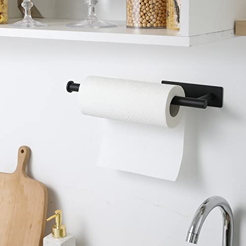 Theaoo Under Cabinet Paper Towel Holder For Kitchen, Adhesive Towel Roll Rack For Bathroom,Wall Mounted Matte Black, Sus304 Stainless Steel #TOP6