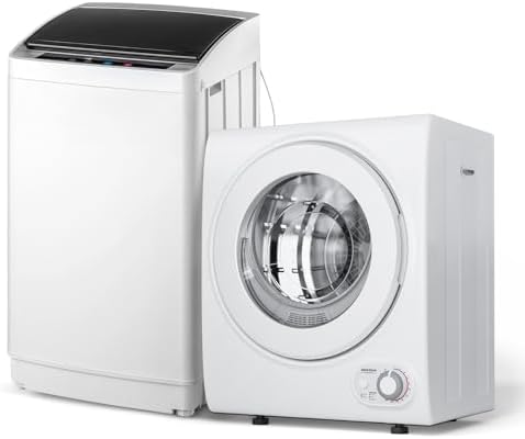 ROVSUN 17.8LBS Full Automatic Washing Machine and 1.5CuFt Portable Clothes Dryer Set, Compact Laundry Washer and Dryer Combo Set with Stainless Steel Inner Tub, for Apartment, Dorms, Home