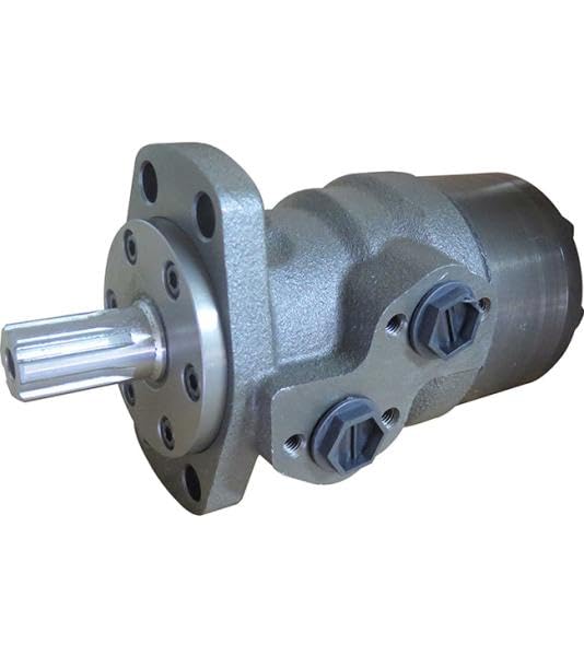Hydraulikmotor M+S Hydraulic, Typ MRF315SHD, Schluckvolumen 315 cm3/U, Anschlüsse (seitlich): G 1/2‘‘, Welle: Ø 25,32 mm verzahnt, Modell Längsschieberventil, Magnetoflansch 4-Loch