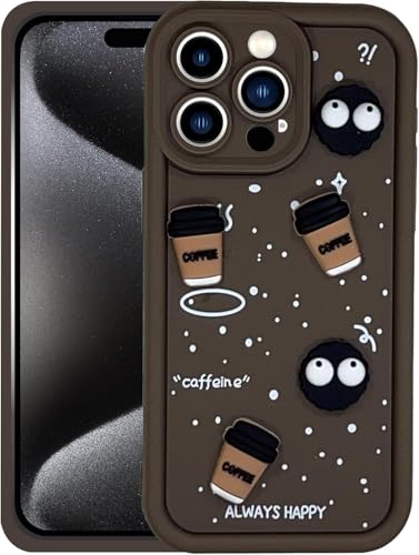 Image of GoldKart Back Case Cover Compatible for iPhone 15 Pro Max | Cute Fun Cartoon 3D Ball Coffee Silicone Case | Full Body Protection Back Cover for iPhone 15 Pro Max - Brown
