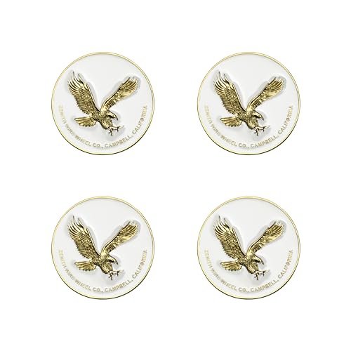 Image of Zenith Eagle Gold & White Metal Wheel Chip Emblems (Set of 4) | 24K Triple Gold Plated Solid Metal Wheel Chip Emblems, 2.25 inch | for Lowriders with Recessed Knock Off Spinner Caps