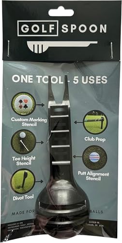 Golf SPOON - 5in1 Golf Tool - Custom Ball Marker - Putt Alignment Stencil - Divot Tool - Club Rest - Tee Height Marker | 3 Line Marker-Custom Golf Stencil-Divot Repair Tool-Putting Aid (The Gambler)