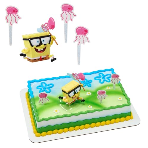 DecoPac SpongeBob SquarePants Cake Topper Interactive 5 Piece Jellyfish Fields DecoSet Cake Decoration For Birthday & Celebrations Food Safe Durable