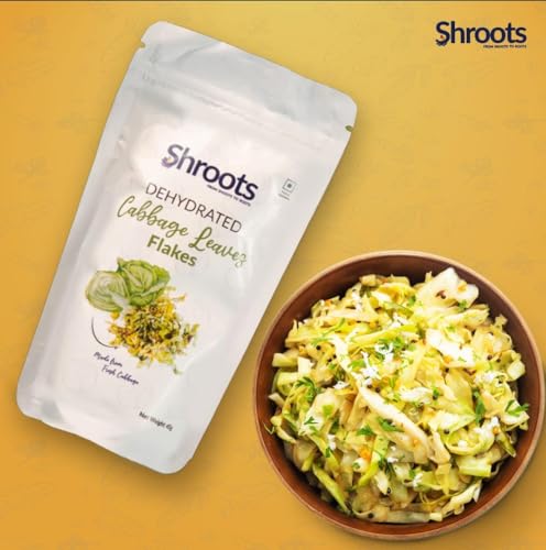 Image of SHROOTS Dehydrated Cabbage Leaves Flakes | 100% Natural & Pure Vegetarian | Machine-Dried for Maximum Freshness | No Preservatives, Nutrient-Rich & Aromatic | Ideal for Cooking, Soups, Curries & Seasoning | 45g Each
