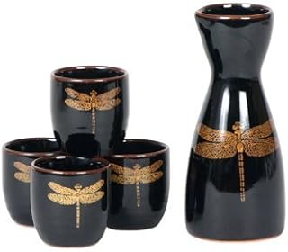 Japanese Black Dragonfly Sake Set - Four Cups