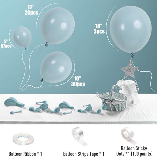 Image of Blue Balloons, 113Pcs Different Sizes Pale Aqua Blue Balloon Arch Garland Kit 18 /12 /10 /5 Inch, Matte Retro Powder Light blue Latex Helium Balloon for Birthday Boho Baby Boys Shower Party Decorations