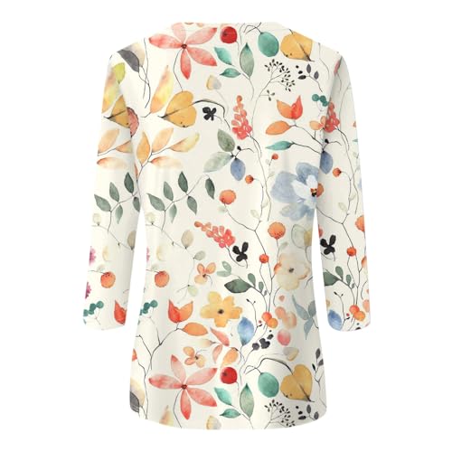 HTHLVMD Womens 3/4 Length Sleeve Tops 2025 Fall Fashion Floral Print Crewneck Causal Trendy Tunic Tops for Women
