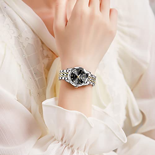 Image of OLEVS Women Watch Silver Stainless Steel Two Tone Fashion Ladies Analog Quartz Waterproof Luminous Date Day Wrist Watches