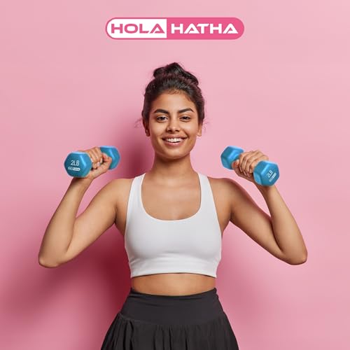 HolaHatha Neoprene Dumbbell Weights Set with Rack, 12 Lbs, Blue/Red - image 4