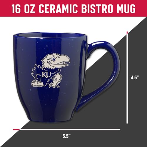 Image of Rico Industries NCAA Kansas Jayhawks Royal Blue Personalized 16 oz Team Color Laser Engraved Speckled Ceramic Coffee Mug