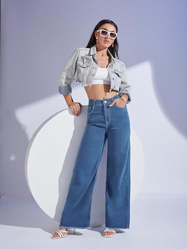 Image of Miss Chase Women's Wide-Leg High-Rise Regular-Length Stretchable Shaping Denim Jeans