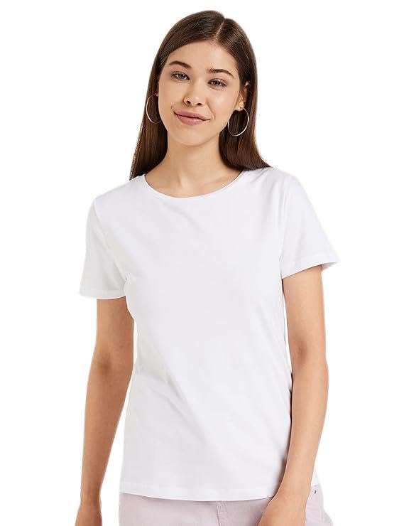Image of Women's White Round Neck Short Sleeve T-Shirt