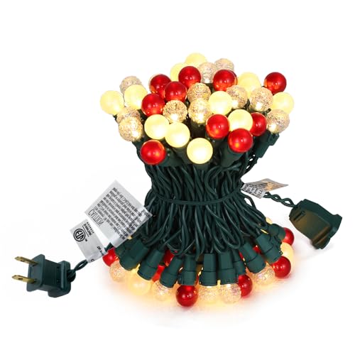 G15 Pearlized Red White Christmas Lights - 19Ft 70 LEDs Waterproof Connectable LED String Lights Indoor/Outdoor Globe Lights for Tree, Halloween Decoration, Holiday Party