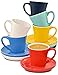 Set de 6 Tasses à Cafe Expresso avec Soucoupes - Céramique - Différentes Couleurs - Avec Boîte Cadeau - 70ml