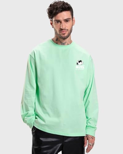 Image of Bewakoof Official Peanuts Merchandise Men's 100% Cotton 220 GSM Graphic Print Oversized Fit Round Neck T-Shirt