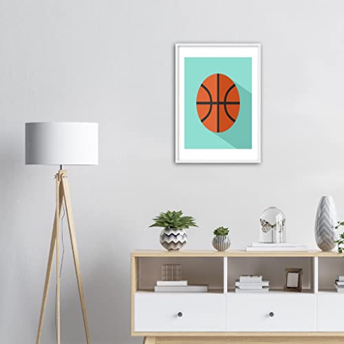 Cuadro de baloncesto de 50x70 cm con marco blanco para renovar paredes vacías