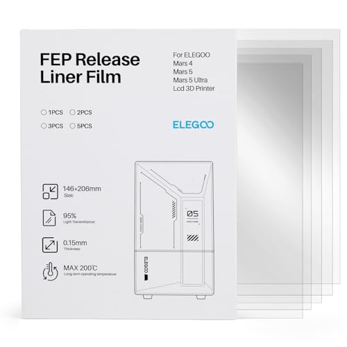 ELEGOO 5er-Set FEP-Folie für Mars 4 / Mars 5 / Mars 5 Ultra Resin 3D Drucker, FEP Release Film mit 95% Lichtdurchlässigkeit, 206 * 146 mm, 0,15 mm Dicke