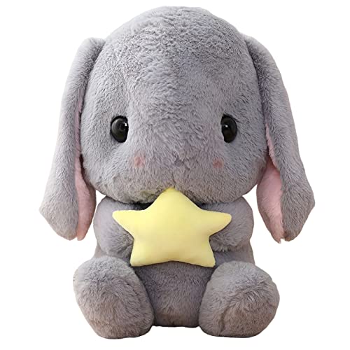 HOUPU Soft Toy - Sitting Lop Eared Rabbit, Easter White Rabbit Stuffed Bunny Animal with Carrot Soft Lovely Realistic Long-Eared Standing Pink Plush Toys (Gray-Star,8.6in-22cm)