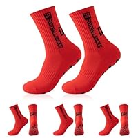 FESDMOH 3 Paia Calze Antiscivolo Calcio, 37-45 Grip Socks, Calzini Antiscivolo Calcio, Calzettoni Uomo per Basket, Corsa, Ciclismo Trekking (Rosso)