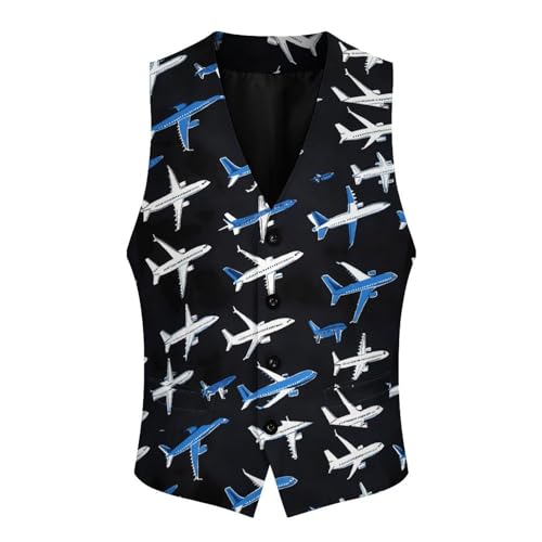 Cartoon Airplane Men's Suit Vests Business Formal Dress Vest V-Neck Waistcoat for Wedding Casual4