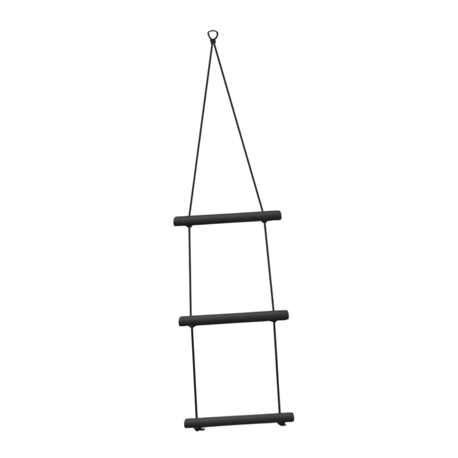 Milageto Boat Rope Ladder Black Lightweight Practical Reusable Assist Boarding Boarding Rope Ladder for Kayak Pontoon Boats Sailboat, 3 Step