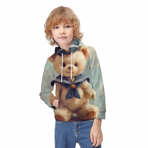 Sweat manches longues avec impression ours 3D, pull chaud unisexe ado - 2