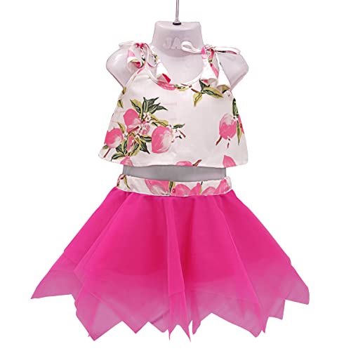 Image of ANNECA baby girl's designer rayon cotton modern crop top and naylon soft net knee lenth skirt clothing set