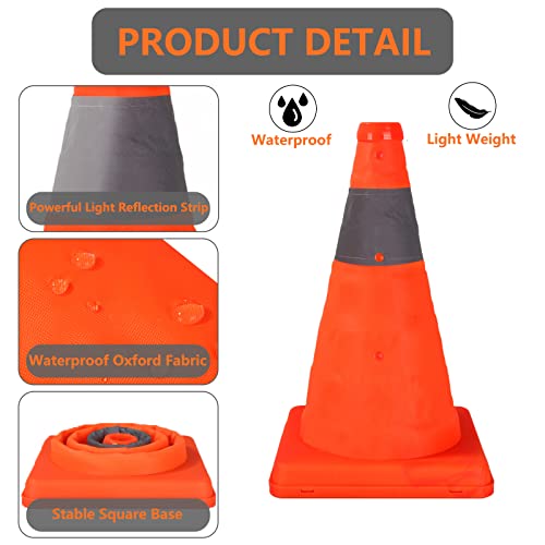 Wopplxy WPUS-TRAFFICCONE-4PS-ORG-221116 4 Pcs 12 Inch Collapsible Traffic Cones, Multi-Purpose Pop Up Road Cones With Reflective Collar For Road Safety, Orange Cones For Training, Parking Lot And Driving Practice thumb #2