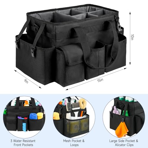 Cleaning Caddy Bag,Large Cleaning Supplies Organizer with Handle for Housekeepers, Black - Image 4