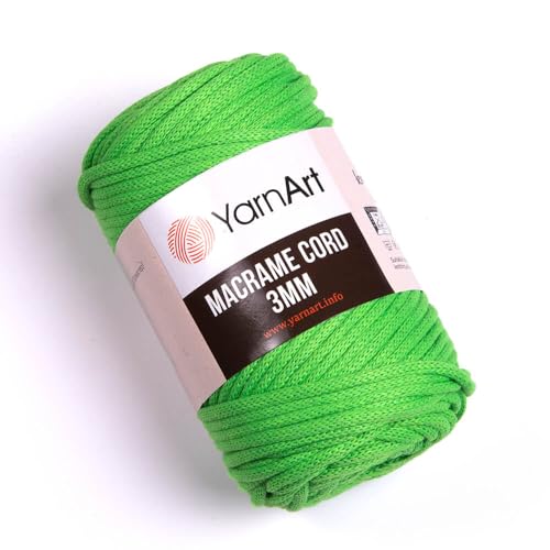 YarnArt Macrame Cord 3mm - Macrame Rope for Crafting, Knotting, Wall Hangings, and Home Decor - 60% Cotton 40% Viscose & Polyester, Soft and Durable (802-GREEN)