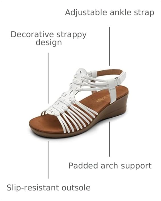 Image of DREAM PAIRS Women's Comfortable Strappy Low Heel Open Toe Slip-On Wedge Sandals Arch Support for Summer Dressy Shoes
