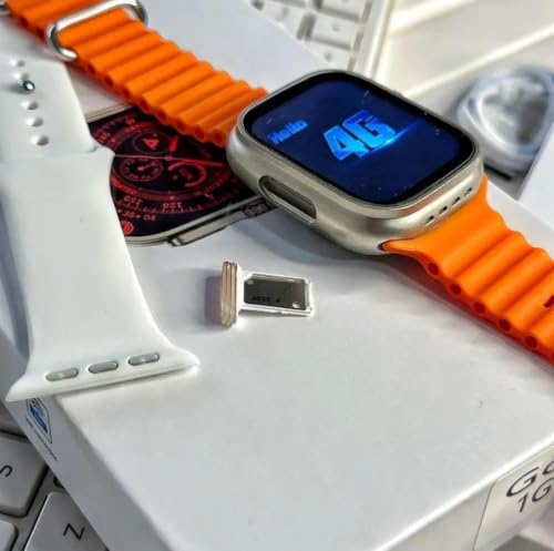Image of Premium pro S8 Ultra 4G SIM Android Smart Watch Honeycomb Edition, 1.99 inch HD Display, Play Store, Maps, YouTube, Sports, Volte Calling, More Apps (4G SIM Supported) Extra Band (Orange and Black)