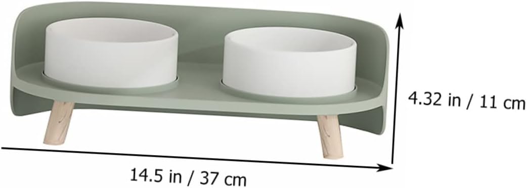 BESPORTBLE Ceramic Cat Bowl with Elevated Base Double Pet Feeding Dish for Cats Protects Cervical Spine Mint Green Stable Design for Clean Eating Environment
