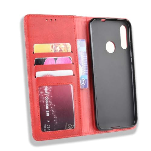 Capa para MOTO E6 Plus,Retro Flip magnético,Caso de telefone de couro PU,Design de carteira com 3 slots de cartão e 1 clipe de dinheiro -Red