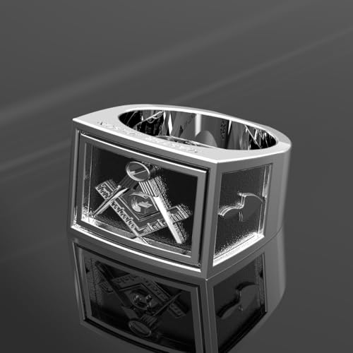 US Jewels Men's Heavy 0.925 Sterling Silver Freemason Master Mason Ring Band, Size 8 to 133