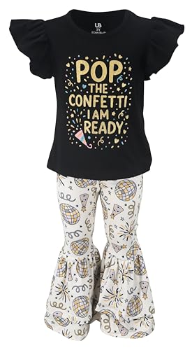 Image of Unique Baby 2 Piece Girls Double Bell Bottom Leggings Outfit with Short Sleeved Shirt Kid and Toddler Clothes Set