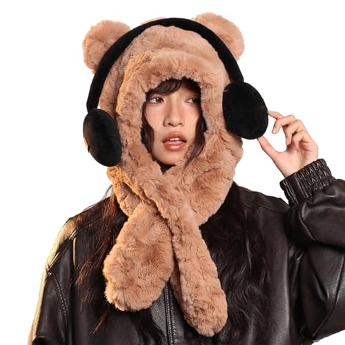 Bonnet en peluche isolant écharpe et gants femme finitions soignées