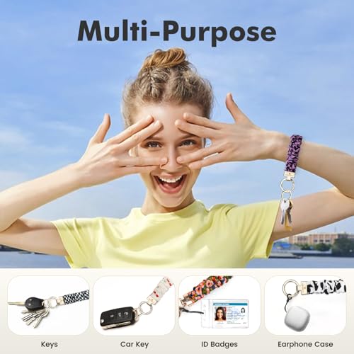 Image of Scrunchie Keychain Wristlet, Key Chain for Car Keys with D Ring, Stretchy Phone Charms with Tether Tab for Women.