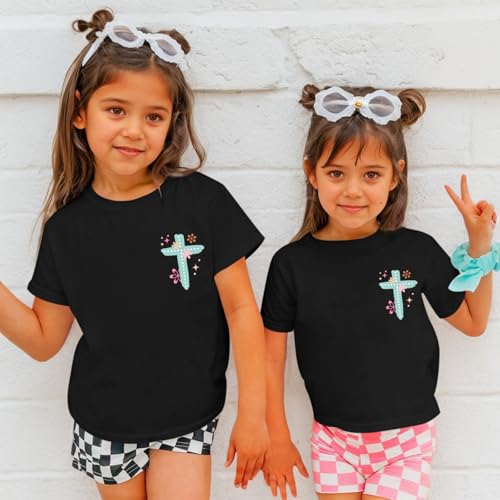 Christian Shirts for Girls Bible Verse God Shirt Kids Graphic Tees Cute Cross Outfits Floral Print Summer Top2