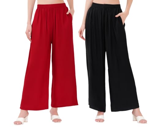 Image of Buy That Trendz Palazzo Pants for Women Rayon Elasticated Regular Fit Flared Wide Leg M to 6XL Pack of 2