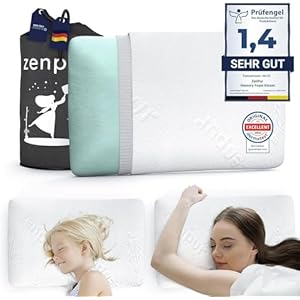 ZenPur Oreiller Ergonomique Cervical Orthopédique, Coussin Mémoire Forme, Enfant, Douleurs Pour la Nuque, Anti Acarien & Ronflement, Housse Bambou, Fabriqué EU – Plat, Ideal pour Dormeurs Dos & Ventre